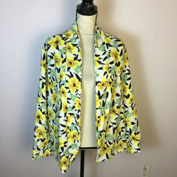 Like new! Notations Blazer Jacket XL Yellow Floral Long Sleeve Open Front Lined - Picture 1 of 15